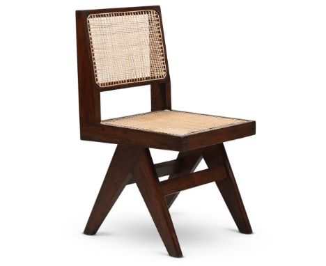 PIERRE JEANNERET (SWISS, 1896-1967) A 'V-CHAIR'; CIRCA 1960 Teak, cane  88cm high, 45.5cm wide, 51cm deep  Provenance: Privat