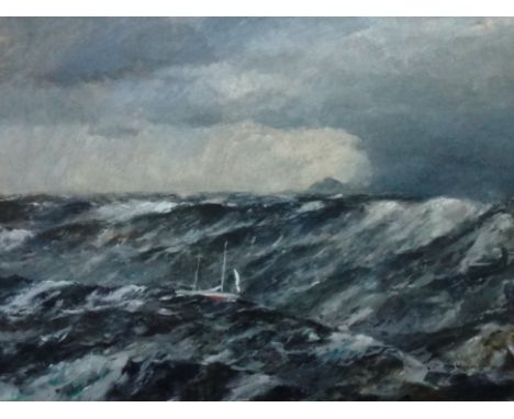 Norman Wilkinson (1878-1971), Gypsy Moth rounding Cape Horn, Sir Francis Chichester at the helm, oil on canvas, signed, 60cm 