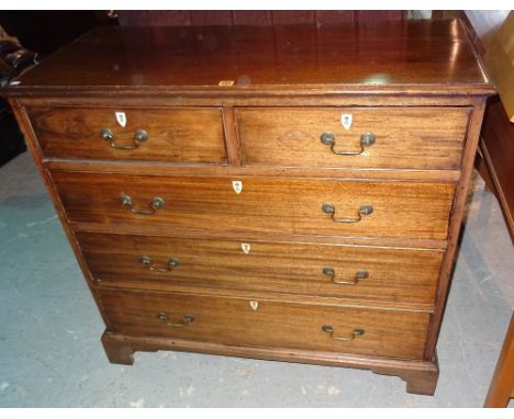 A George III mahogany chest of drawers, with two short and three long drawers, on bracket feet, 111cm wide x 103cm high.  K8