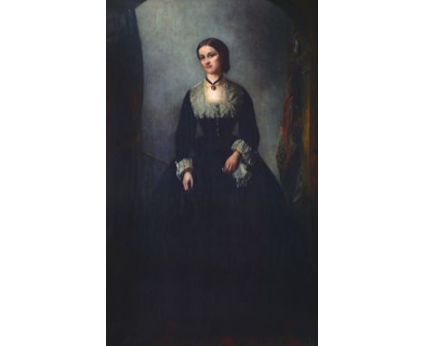 Continental School (mid-19th century), Portrait of a lady, full length, oil on canvas, signed with monogram and dated 1865, 2