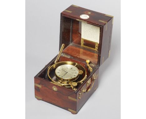 A rare and unusual brass-bound rosewood two-day Royal Observatory Marine Chronometer with Airy's Bar and Rokeby's side windin