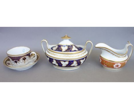 A group of mostly New Hall porcelain tea and coffee wares, late 18th/early 19th century, including; a pattern `695' sucrier a