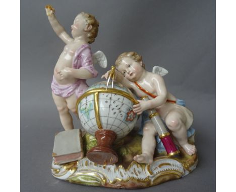 A Meissen porcelain allegorical group, 'Astronomy and Navigation', late 19th century, incised 2460, stamped 110, blue crossed