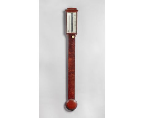 A Victorian mahogany stick barometerBy Abraham & Co., ExeterThe rectangular moulded cornice above ivory engraved dials, with 