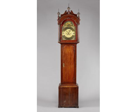 A George III Cornish oak longcase clockBy Roger Wearn, Saint Erth, 1779The broken arched pediment surmounted by three brass s