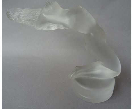 A Lalique 'Chrysis' frosted glass car mascot, late 20th century, modelled as a female nude on a circular base, etched 'R. LAL