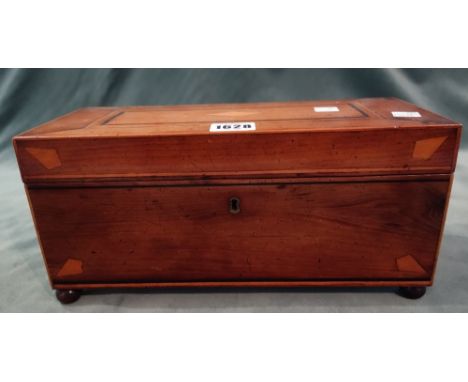 A George III inlaid yew wood rectangular tea caddy, with later twin lidded interior, possibly Irish, 29.5cm wide x 14cm high 