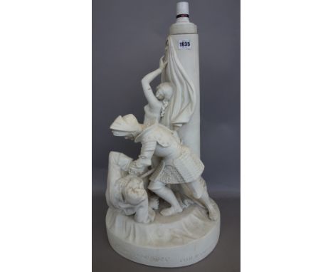 A large John Rose & Co., Coalport, parian group, `Britomartis Releasing Amoret', circa 1852, modelled by Joseph Pitts, from B
