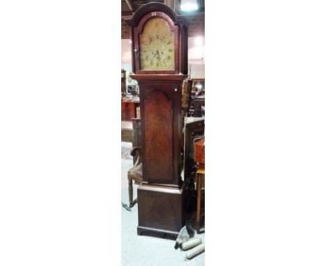 A 19th century framed eight day longcase clock, with painted dial, 43cm wide x 208cm high, (one pendulum, two weights).  M6