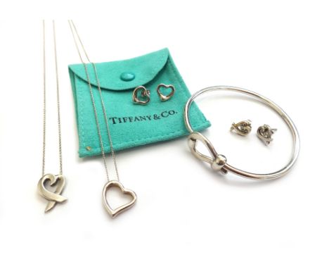 Mostly silver jewellery, comprising; A pair of Tiffany & Co earstuds, each designed as an open heart, detailed 925 Spain, wit