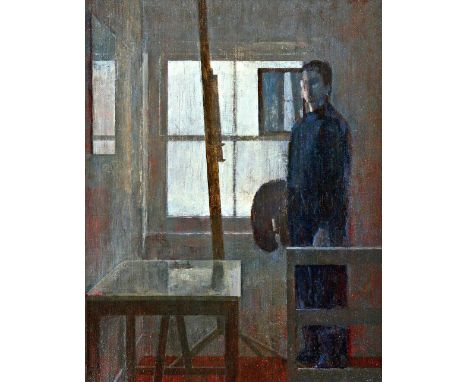 Nicolas Granger-Taylor (20th century), Studio window with self portrait, oil on canvasboard, 41cm x 34cm. DDS  IllustratedPro