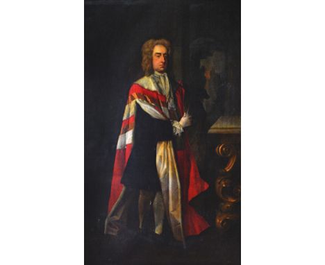 Follower of Thomas Hudson, Portrait of a gentleman in ceremonial robes, full length, oil on canvas, 233cm x 142cm.  Illustrat