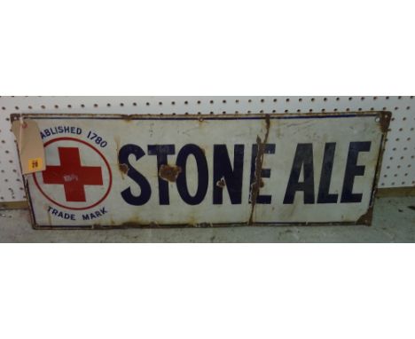 'Stone Ale', an early 20th century white enamel advertising sign, 76cm wide x 21cm high.  E10