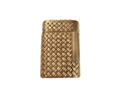 A Van Cleef & Arpels gold cased petrol lighter, of curved rectangular form, with simulated basket weave decoration, detailed 