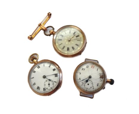 A 9ct gold cased, keyless wind, openfaced lady's fob watch, with an enamelled dial, import mark London 1913, a lady's gold ca