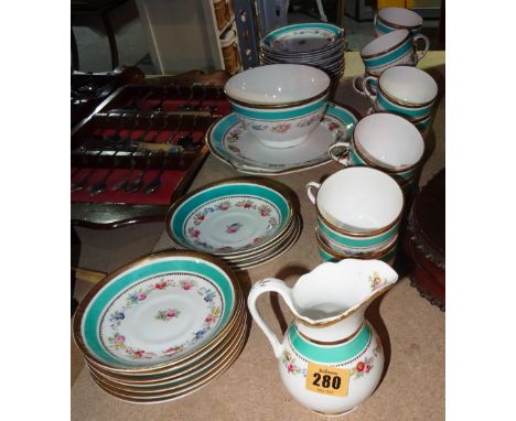 An early 20th century gilt and green part tea service, (qty).  S2M