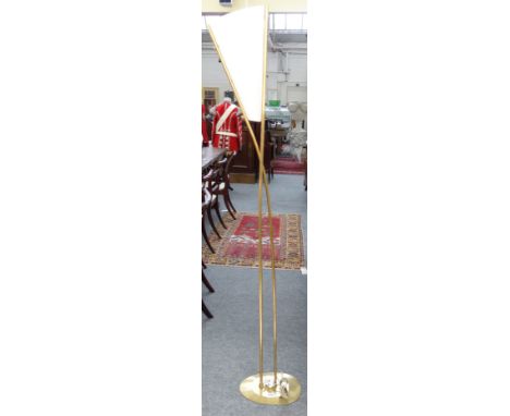 A 1950s style brass and opaque glass floor lamp and two further floor lamps, (180cm high) (3).