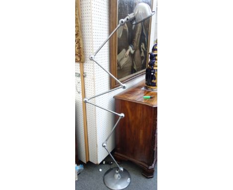 In the manner of Jean-Louis Domecq, a French 1950's "Jieldé" style, six arm "zig-zag"  silvered enamelled floor lamp. 