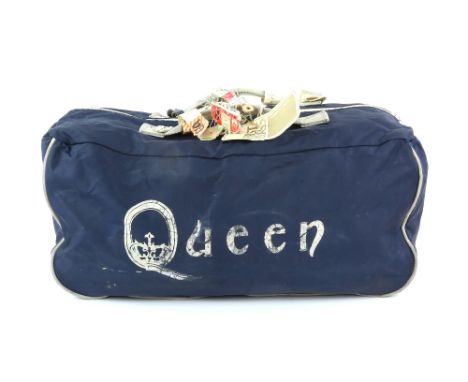 Queen - A blue and white holdall bag given to the band and immediate personal crew members only by US promoters concert west 