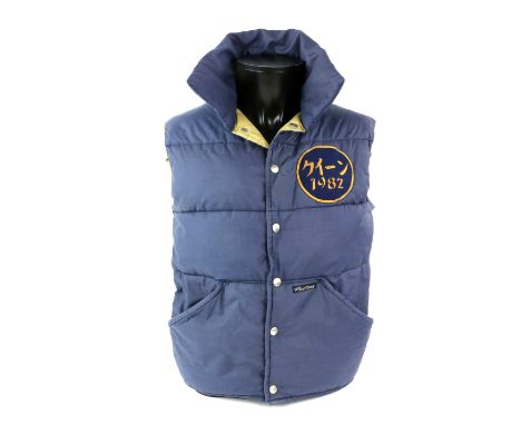 Queen - A blue padded body warmer issued to the band and crew members for the Japan tour in 1982, this one worn by Peter Hinc