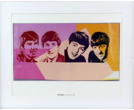 The Beatles - Collection of framed items including Andy Warhol framed print, Beatles Yellow Submarine framed stamp display wi