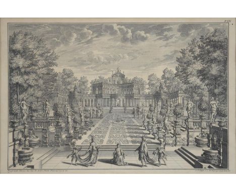 JOSEPH GALLEY BIBIENA, ARCHITECTURAL STUDIES, A SET OF SIX, ENGRAVINGS, ORIGINALLY PUBLISHED BY J A PFEFFEL, 28 X 30CM Some v