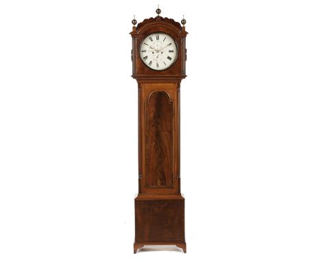 A SCOTTISH VICTORIAN MAHOGANY EIGHT DAY LONGCASE CLOCK, WILLIAM BURNETT ABERCHIRDER, THE PAINTED AND GILT DIAL WITH TWIN SUBS