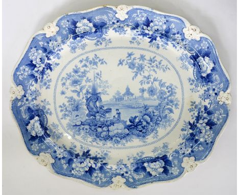 A SET OF SIX JOHN RIDGWAY DESSERT PLATES, PAINTED WITH A COLOURFUL LOOSE BOUQUET IN VIVID APPLE GREEN AND GILT BORDER, 23.5CM