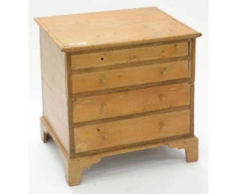 A PINE COMMODE ON BRACKET FEET, EARLY 20TH C, 65CM H; 63 X 51CM Numerous scuffs and scratches consistent with age and use, on