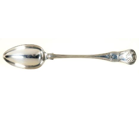 A GEORGE III SILVER GRAVY SPOON, HOURGLASS PATTERN, CRESTED, BY SOLOMON HOUGHAM, LONDON 1808, 6OZS 14DWTS Acceptable light we