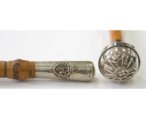 A SHERWOOD FORESTERS (NOTTS AND DERBY REGIMENT) MALACA OFFICER'S CANE WITH SILVER POMMEL AND STEEL TIP, 70CM, MAKER F N, BIRM