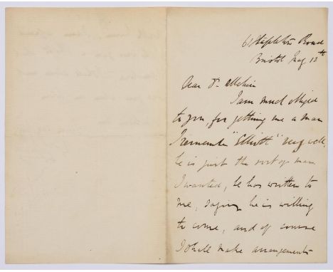 CRICKET. DR W. G. GRACE, AUTOGRAPH LETTER SIGNED, BRISTOL MAY 12TH [NO YEAR], BIFOLIUM, ONE AND A HALF SIDES, TO J. ALLCHIN, 