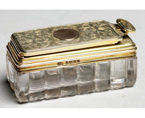 A WILLIAM IV SILVER GILT MOUNTED CUT GLASS TRAVELLING INKWELL, 8CM L, MAKER WN, PROBABLY WILLIAM NEAL, LONDON 1833 Good condi