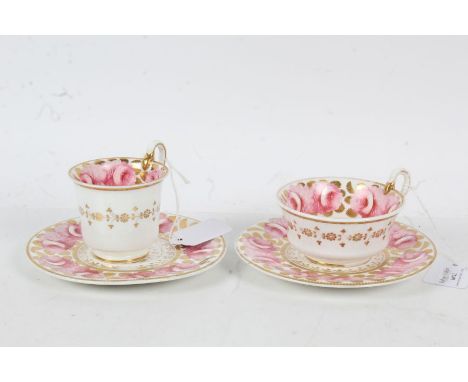 Two Spode "Cabbage Rose" cups and saucers, all decorated with pink and gilt flowers on a white ground, each signed 3614 (4)