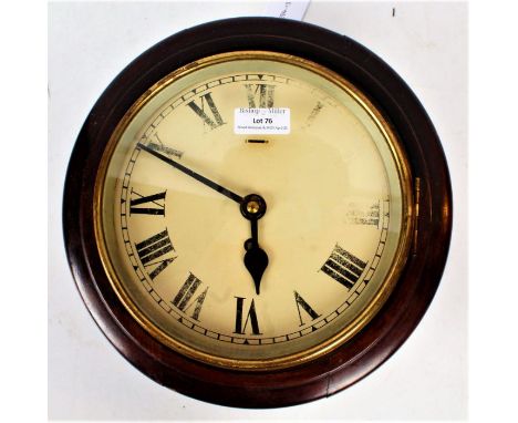 Victorian mahogany cased wall clock, the dial with roman numerals, single hole movement, 26cm diameter