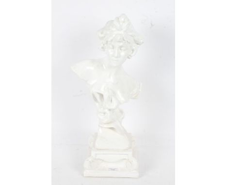 Art Nouveau style white glazed ceramic bust, in the form of a lady, 56cm tall