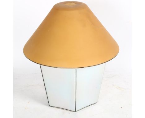 An unusual Art Deco iridescent and coloured glass lantern light shade, moulded in 1 piece, height 26cmVery good original cond