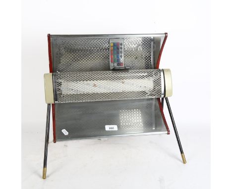 A Vintage mid-century heater converted into a floor standing lamp, with remote control, height 42cm, length 40cm, width 24cm 