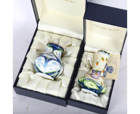 2 boxed Moorcroft enamel vases with floral designs, tallest 8cm 