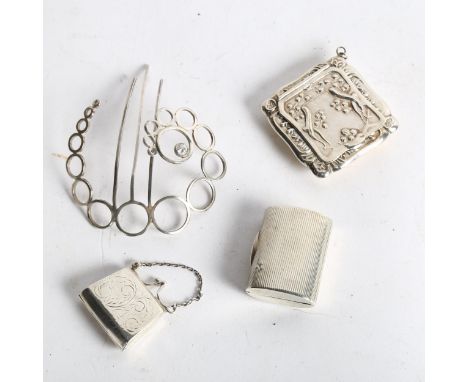 Various French and German silver pillboxes, and a silver hair comb (4) 