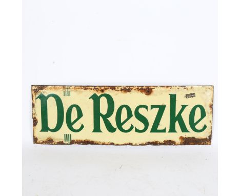 A Vintage De Reszke Cigarettes enamel advertising sign, 15cm x 45cmGeneral edge loss to enamel and some rusting 