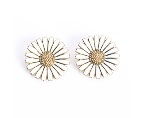 ANTON MICHELSEN - a pair of silver and white enamel daisy pattern clip-on earrings 