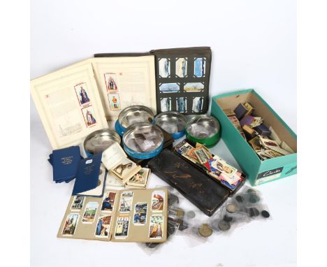 Various British coins and Vintage cigarette cards 