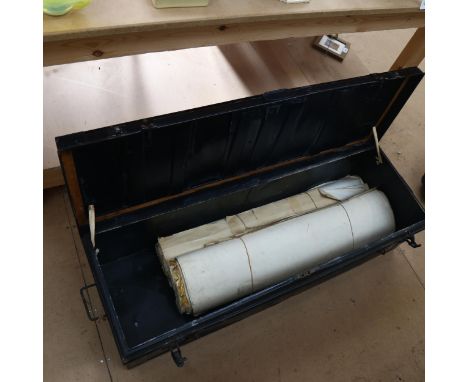 A Vintage painted tin trunk for A W Buckley K.C., and a large quantity of Vintage Ordnance Survey maps 