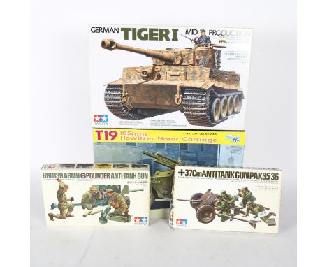 TAMIYA - a quantity of model kits, including British Army 6-pounder anti-tank gun, and T19 105mm Howitzer motor carriage 
