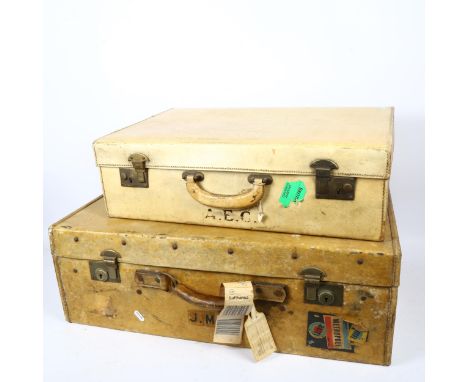 2 Vintage animal hide suitcases, largest width 66cm (2) 
