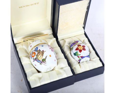 2 boxed Moorcroft enamel miniature ginger jars and covers, tallest 7cm 