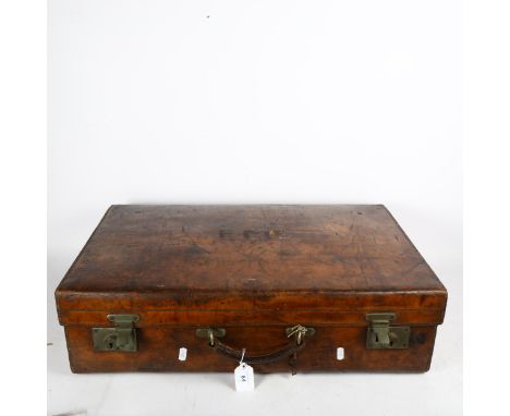 A Vintage leather-covered suitcase, by Army & Navy Cooperative Society Ltd, width 66cm 