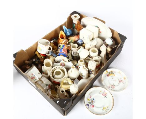 Various Goss Crested Ware, a pair of Royal Crown Derby cabinet cups and saucers, Wade Whimsies (boxful) 