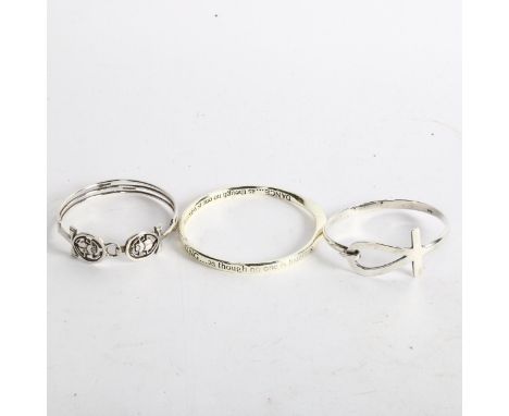 2 silver bangles and a plated bangle (3) 